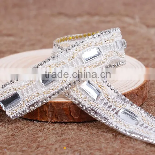 Hot Sale Lace And Rhinestone Chain With Hotfix Glue,Ribbon Base On Glue photo-2