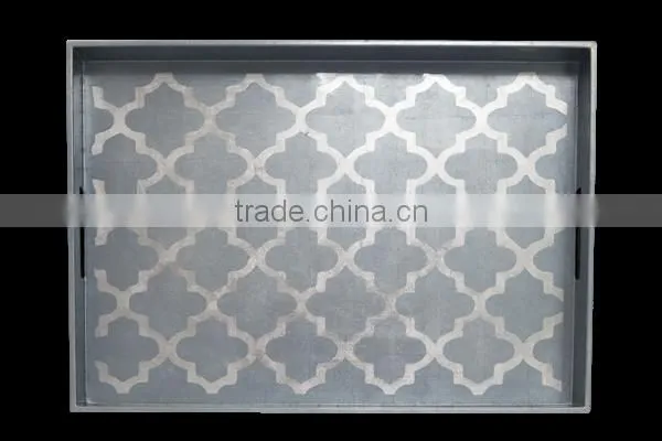 High Quality Rectangular Silver Lacquer Serving Wood Tray