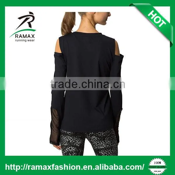 Ramax Custom Women Sport Black Crew Neck Long Sleeve Training T Shirt Tops photo-3