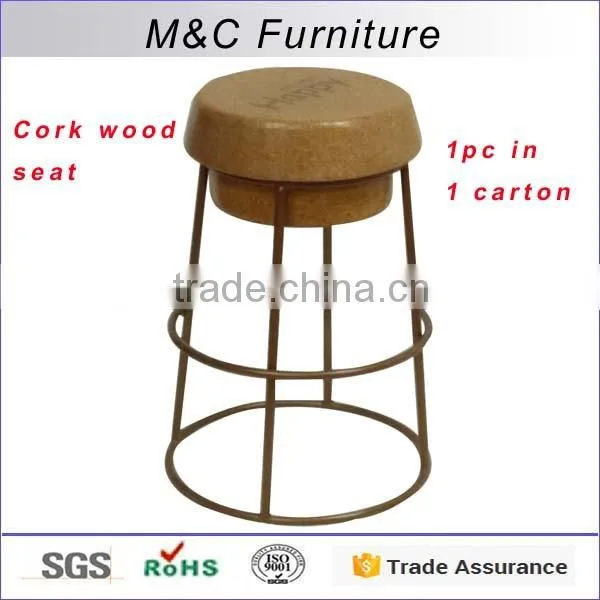 Quality Guarantee Painted Pipe Steel Bar Chair With Cork Wooded Seat