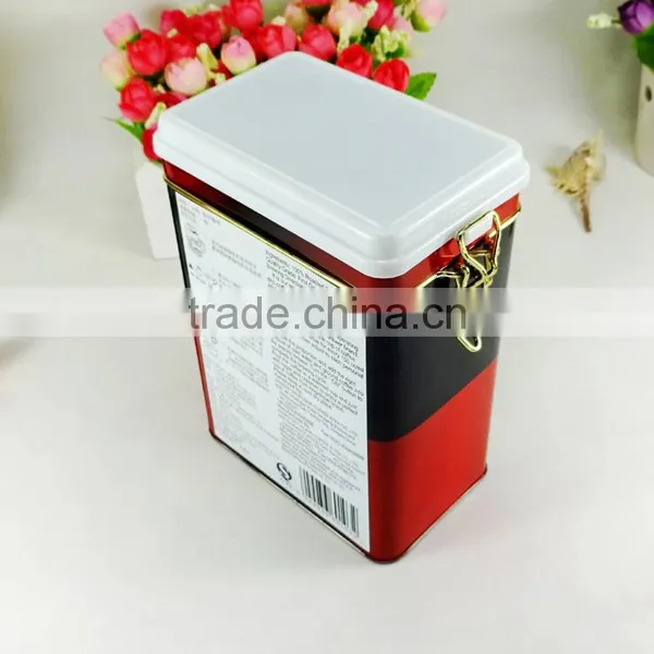 Coffee Tea Packaging Rectangular Plastic Lid Tin Case photo-3