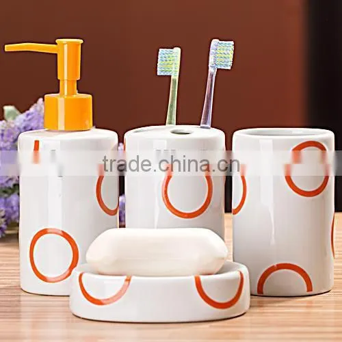 Ceramic Bathroom Set White With Round Circle Pattern photo-5