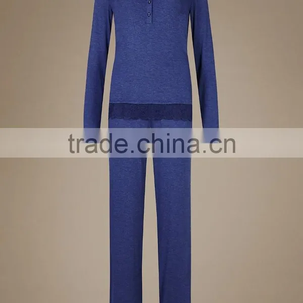 Nude Sleepwear Lace Trim Long Sleeve Pyjama Set Wholesale Custom High Quality Womens Sleepwear Sets photo-5