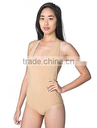 Adult High Cut Leotard Cotton Spandex Jersey Deep V Neck Backless Halter Neck Sexy One-Piece Gymnastics Leotards For Women photo-5