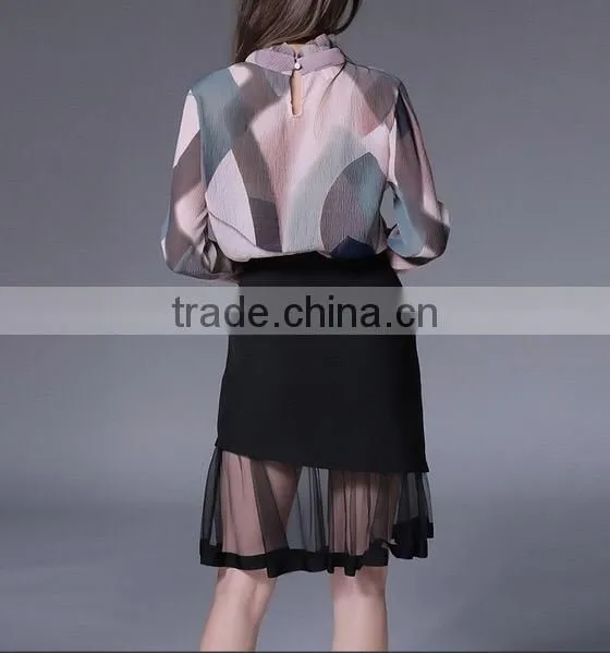 Newest Preppy Style Women Formal Office Dress Reglan Sleeve Color Combination Office Dress photo-2