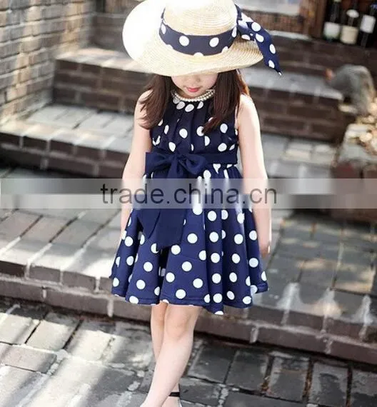 High Quality Children Clothing Frock Design Sleeveless Dot Print Girl Dresses photo-3