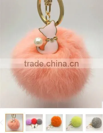 2017 New Design Animal Fur Pom Pom Keychain Wholesale Fur Ball Animal Keychain Hot Selling Fur Ball Woman Bag Charms photo-2