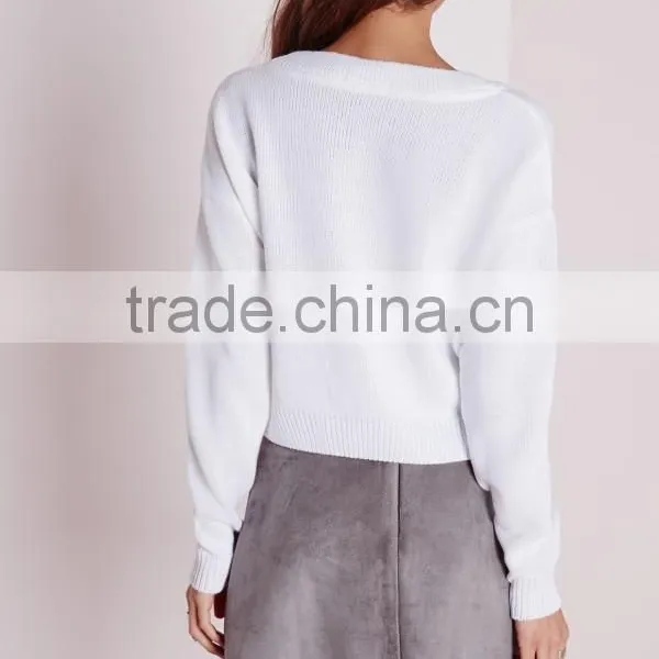 MGOO 2017 Latest Design Custom Made Women Christmas Jumper White Cropped Sweater Long Sleeve photo-2