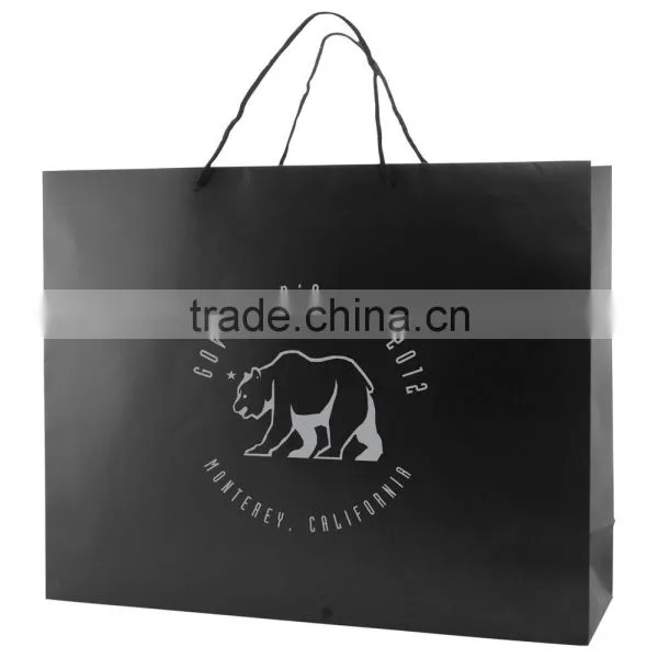 Black Matte Laminated Eurotote Shopping Bag - Features Cardboard Bottom and Dimensions Are 20" x 6" x 16", Comes With Your Logo.