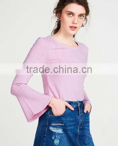 Popular Autumn Women Slim Pagoda Sleeve Blank Sweaters for Wholesale photo-3