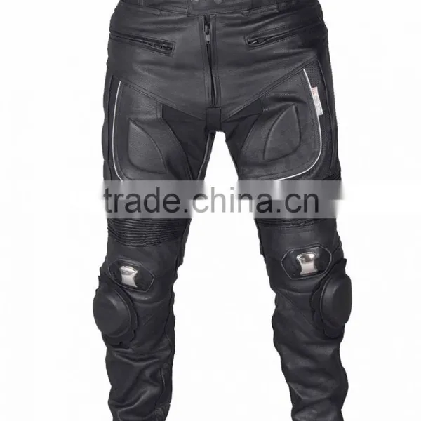 Black Motorcycle Pant/ Motorbike Leather PANT CE Armour to Knee & Hips photo-4