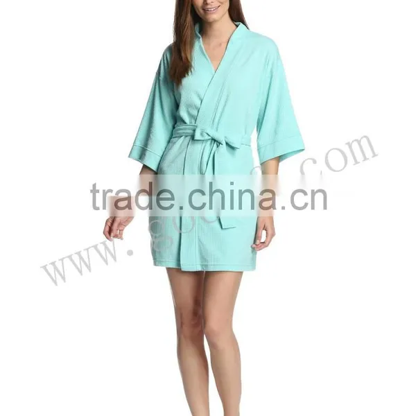 Waffle Pique Women Kimono Collar Breathable Spa Bathrobe photo-2