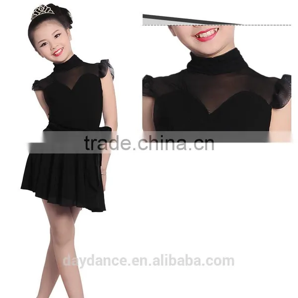 Girl Child Elegant Black Dance Skirt Suit Kids Mesh High Neck Sleeveless Latin Dance Leotard photo-2