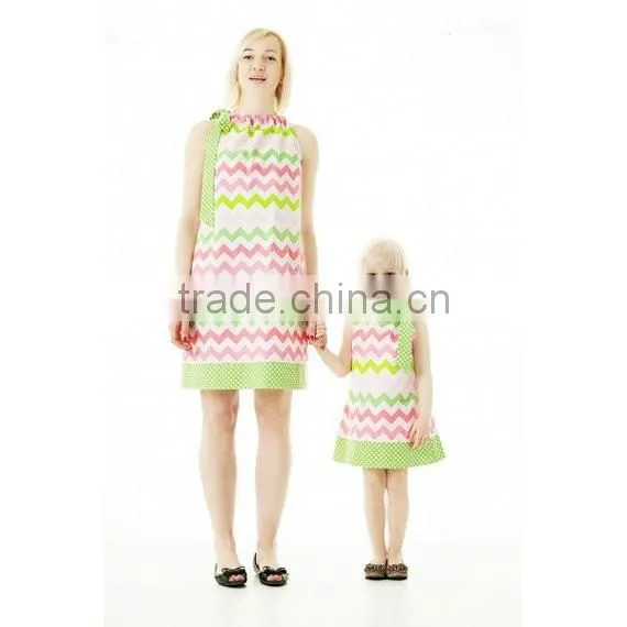Mother and Daughter Matching Dresses Strip Adult Girls Frock photo-2