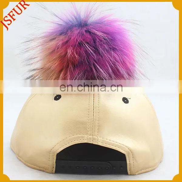 Luxury Gold Four Colour Spring Hat Raccoon Pompom Fur Pompom Cap photo-3