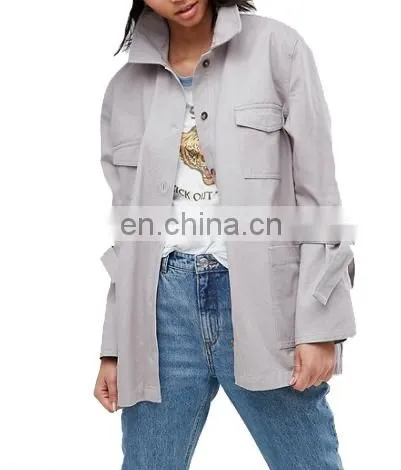 Factory OEM Women Lightweight Cotton Jacket With Tie Sleeve Detail photo-2