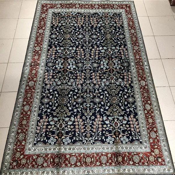 Yamei Lagend Royal Blue Color Handmade Silk Persian Rug and Tapestry for Sale photo-5
