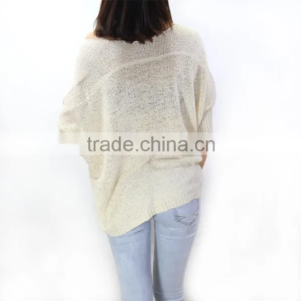 New Big Yards Loose Low Round Neck Pullover Sweater Female Bat Sleeve Hollow Smock photo-3