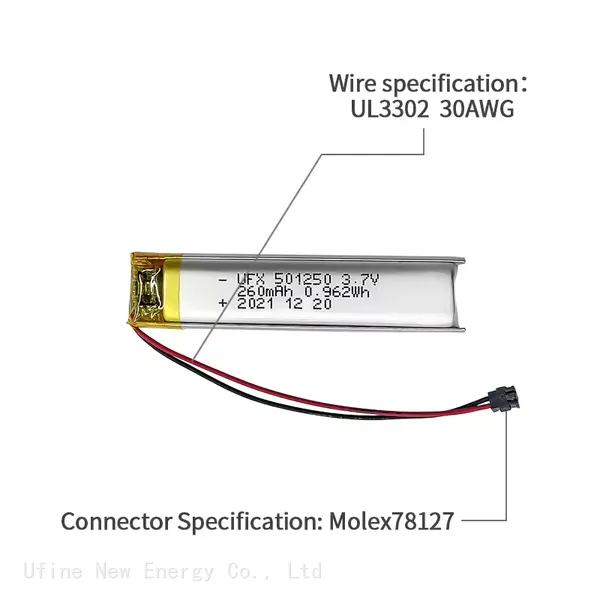Chinese Li-ion Cell Factory Wholesale Recording Pen Battery UFX 501250 260mAh 3.7V Lipo Battery photo-3