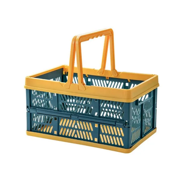 Collapsible Shopping Basket, Foldable Storage Containers, Plastic Stackable Picnic Basket With Handle photo-3