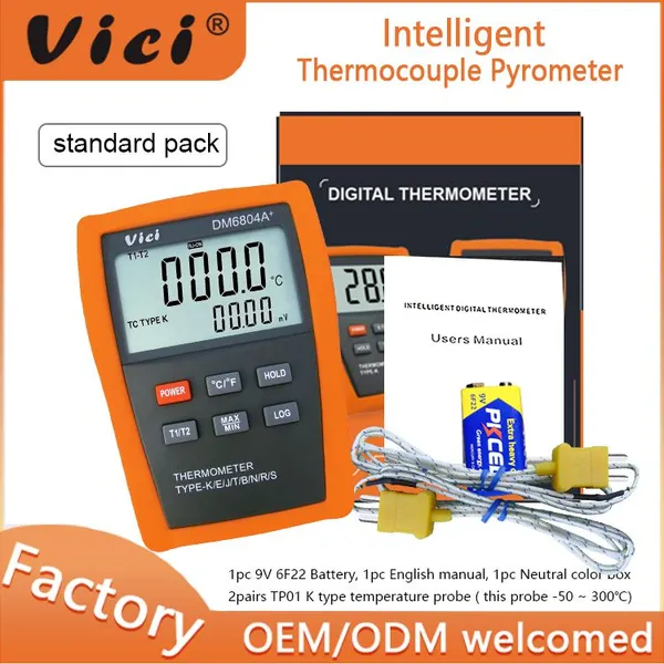 Vici DM6804A+ Digital Thermometer With Thermocouple Probe and Dual Input Dual Display Alarm Record Function photo-3