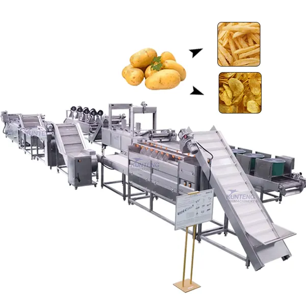 Automatic 304 Stainless Steel Industrial Continuous Frying Line for Potato Chips Frozen French Fries Processing Line EPC