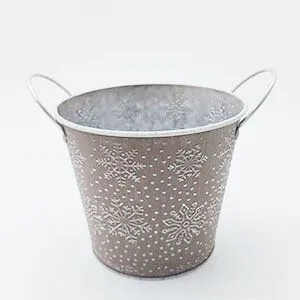 Snowflake Embossed Metal Bucket | Christmas Iron Flower Pot With Handles Farmhouse Decor