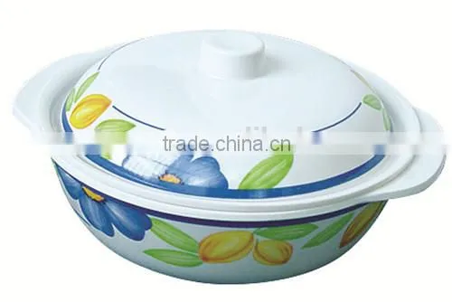 round printed melamine soup tureen with two handle + lid CB-04