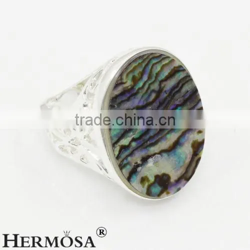 Precious Rainbow Real Abalone Shell 925 Sterling Silver Oval Big Stone Ring photo-3