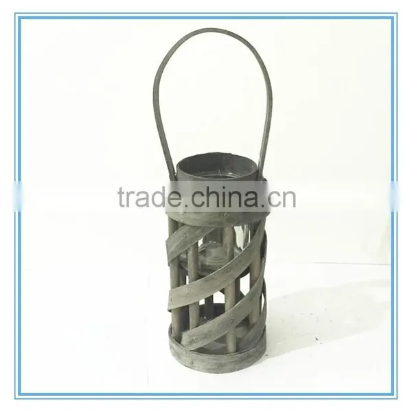 Fulaishan Hot Sale Wooden Hurricane Vases/candle Holder With Round Glass