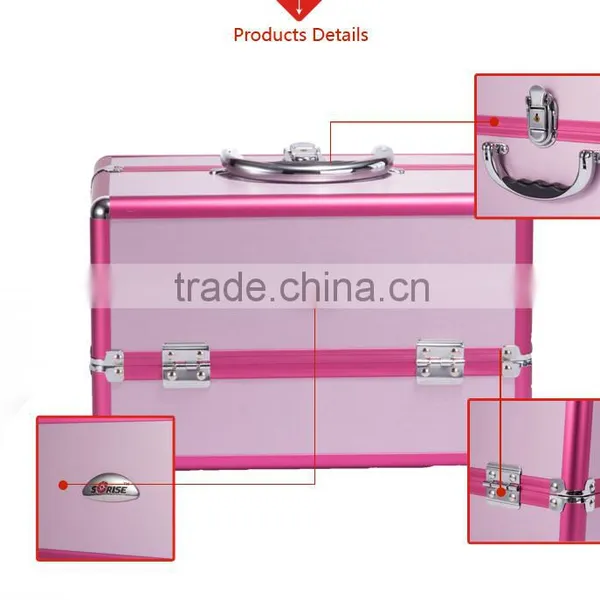 Sunrise Essential Pro Aluminum Makeup Train Case With Rolling Tray and Lock Pink Purple Colors photo-6