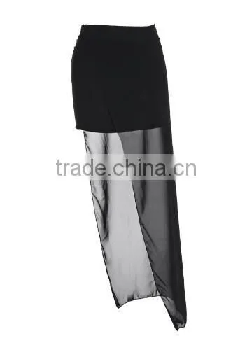 Women Summer Fashion Sexy Chiffon Sheer Irregular Side Split Long Skirt Evening Party Skirt photo-5