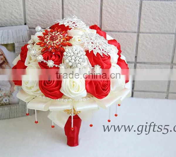 Handmade Gorgeous Brooch Bouquet, Red and Silver Wedding Brooch Jewelry Bouquet photo-4