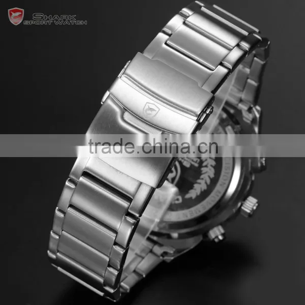 Shark Men Sport Brand New LED Analog Dual Time Zone Black Dial Japan Qaurtz Multifunction Movement Watch photo-5