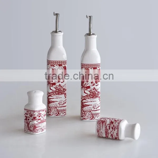 Set of 4 Cruet, Salt &Pepper Bottle, Oil &Vinegar Bottle, Ceramic With Decal Printing photo-2