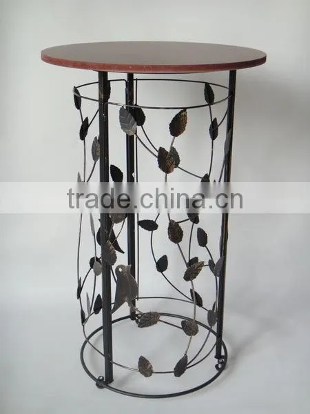 RH-4648 Metal Circle Motif Accent End Table or Wood Top Bird Barrel Round Sofa Side Table photo-3