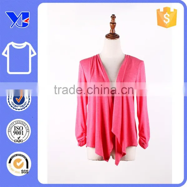 180G T/R Plain Hangs Well Pleated Placket Ruching Back OL Open Fashional Coat