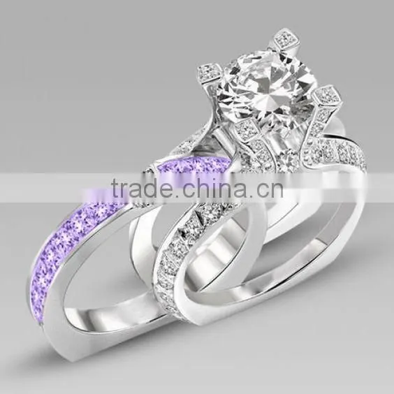 Trendy Fashion Wholesale Fine Jewelry Romantic cz Diamond Engagement Wedding Ring Set photo-4