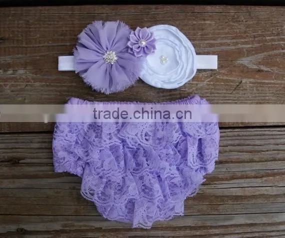 Hot Selling Baby Clothes Infant Lavender Ruffle Bloomer Wholesale Baby Girl Diaper Cover With Headband photo-5