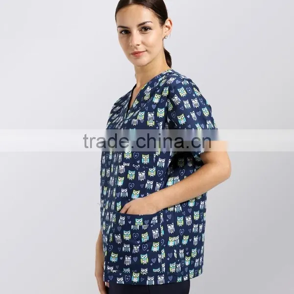 2017 Hospital Clinic Doctor Nurse Printed Medical Clothings Comfortable & Breathable Unisex Medical Scrubs Uniform Set photo-2