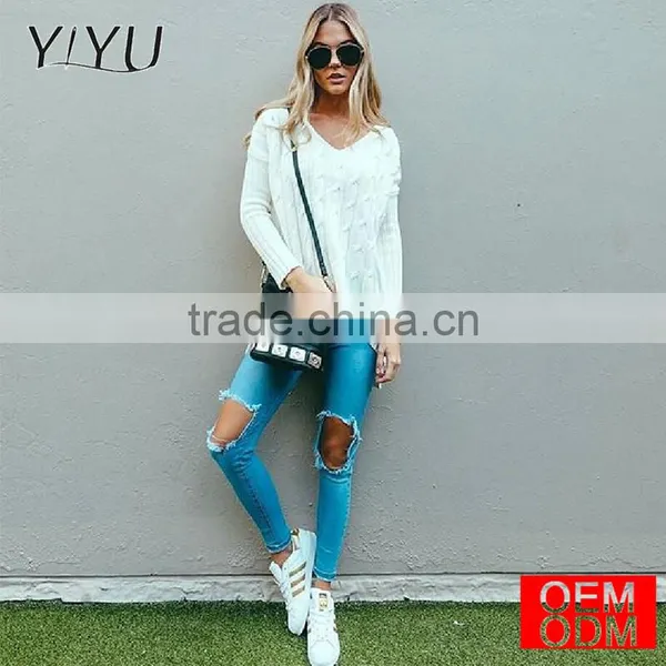 Autumn Criss Cross Top Backless Knitted Sweater Women 2017 Spring Oversized Knitwear Loose Jumpers White Pullover photo-2