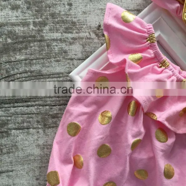 New Design Baby Girls Clothes Toddler Romper Pink Gold Polka Dot Romper With Headband photo-4