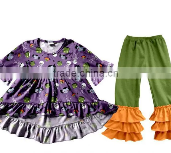 Wholesale Girls Boutique Outfits Halloween Clothes Baby Girl 2Pcs Set Children Flutter Pumpkin Appliqued Baby Clothes photo-5
