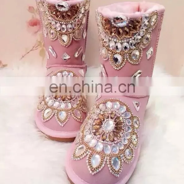 Aidocrystal Pink Warm Snow Boots Children Adult Fur Winter Girls Snow Boots With Rhinestone photo-2