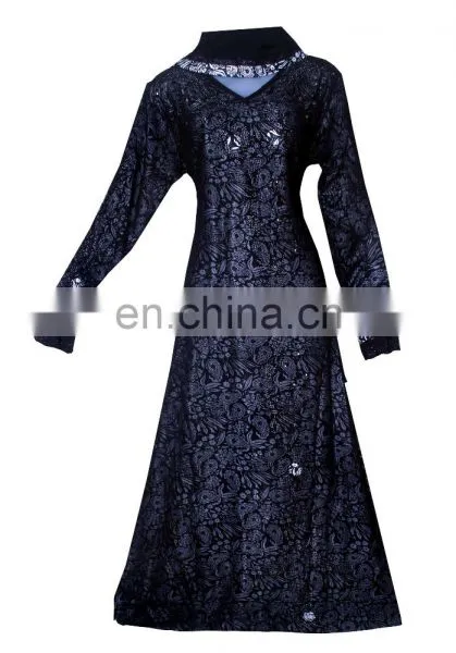 Women's Black Color Burkha With Diamond Stone Work & Printed Satin / Embroidery Work Islamic Style Burkha photo-2