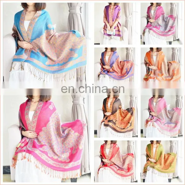 100% Polyester Women Peacock Jacquard Pashmina Shawl Scarves photo-2