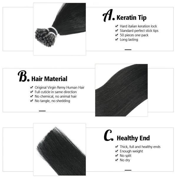 20 Inch 100Strands Stick Remy I-tip Human Hair Extensions Pre Bonded Hair Extensions 50 Grams per Strand 0.5gram photo-5