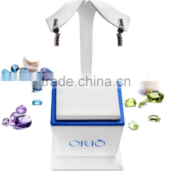 14K Rose Gold Earring With Diamonds and Sapphires photo-3