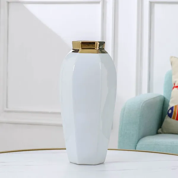Jingdezhen Electroplate Gild Modern Simple White Ceramic Vase For Indoor Decor photo-4