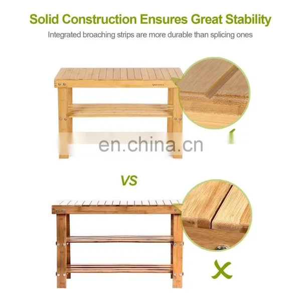 Wood Bamboo 3 Tier Shoe Bench Rack With Seat photo-2